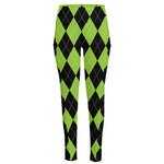 Black And Green Argyle Pattern Print High-Waisted Pocket Leggings