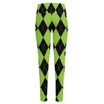 Black And Green Argyle Pattern Print High-Waisted Pocket Leggings