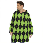 Black And Green Argyle Pattern Print Hoodie Blanket