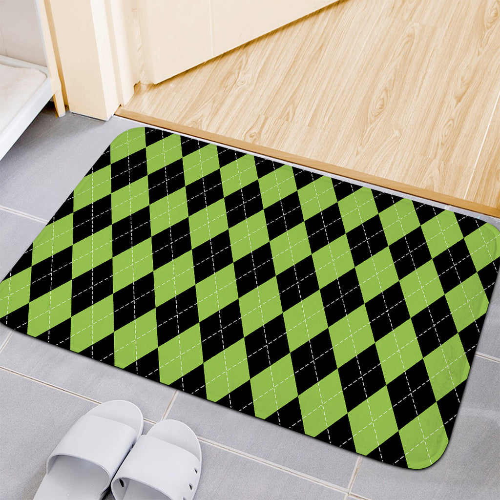 Black And Green Argyle Pattern Print Indoor Door Mat