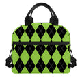 Black And Green Argyle Pattern Print Insulated Lunch Bag