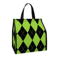 Black And Green Argyle Pattern Print Insulated Lunch Tote