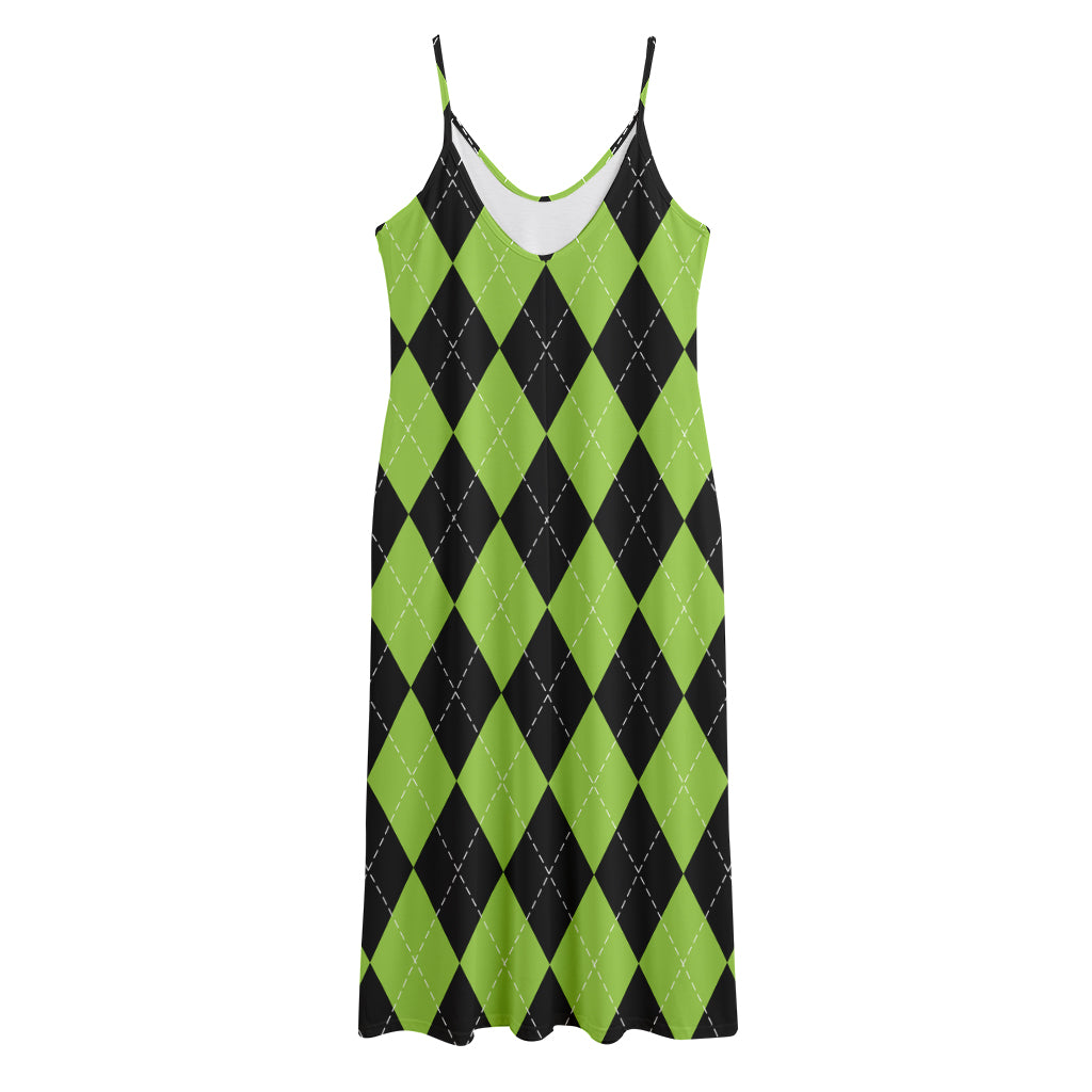 Black And Green Argyle Pattern Print Jersey Midi Cami Dress
