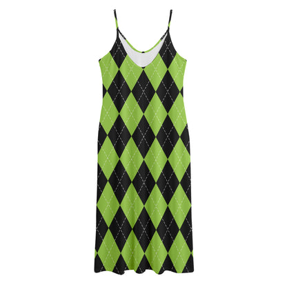 Black And Green Argyle Pattern Print Jersey Midi Cami Dress