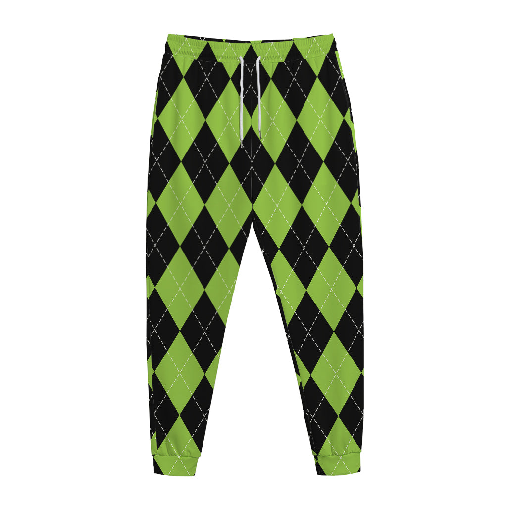 Black And Green Argyle Pattern Print Jogger Pants