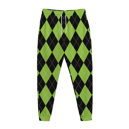 Black And Green Argyle Pattern Print Jogger Pants