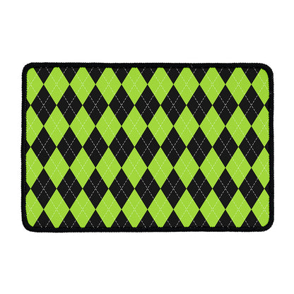 Black And Green Argyle Pattern Print Kitchen Mat