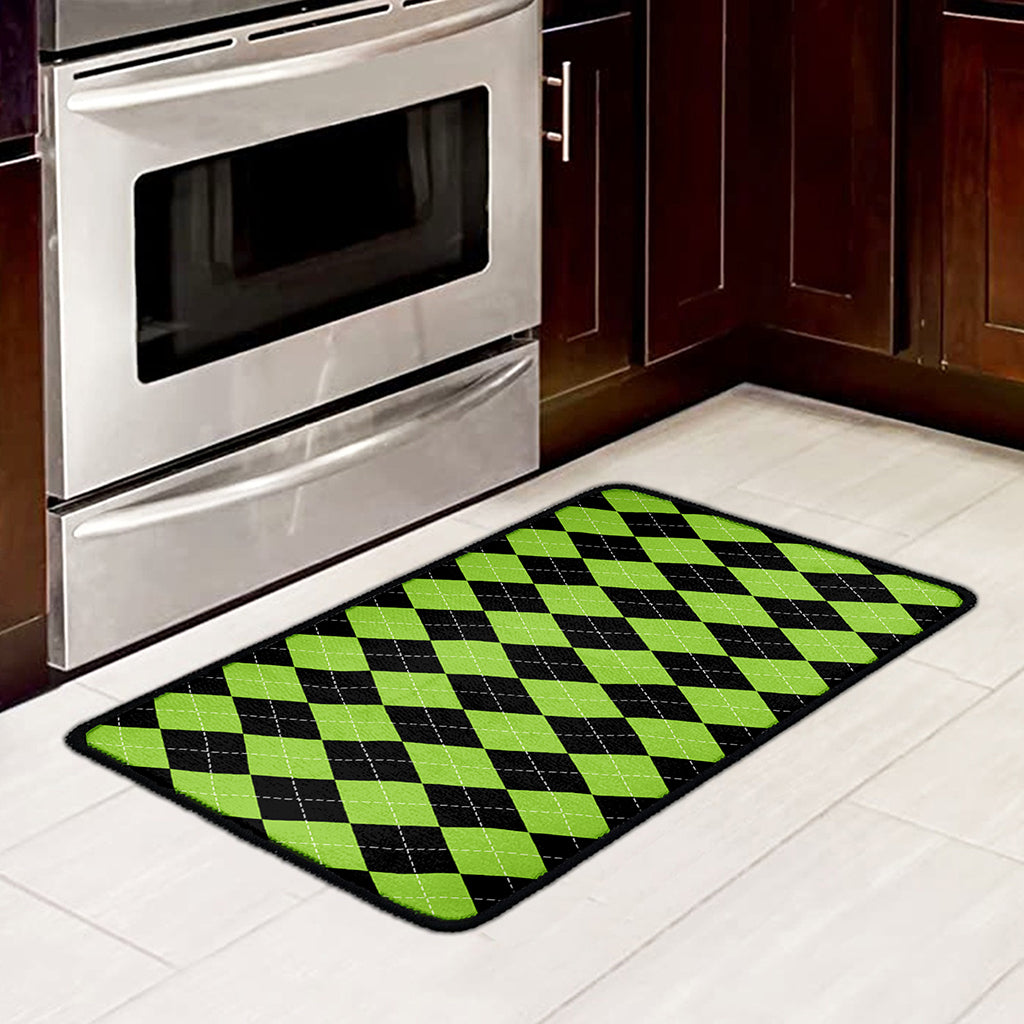 Black And Green Argyle Pattern Print Kitchen Mat