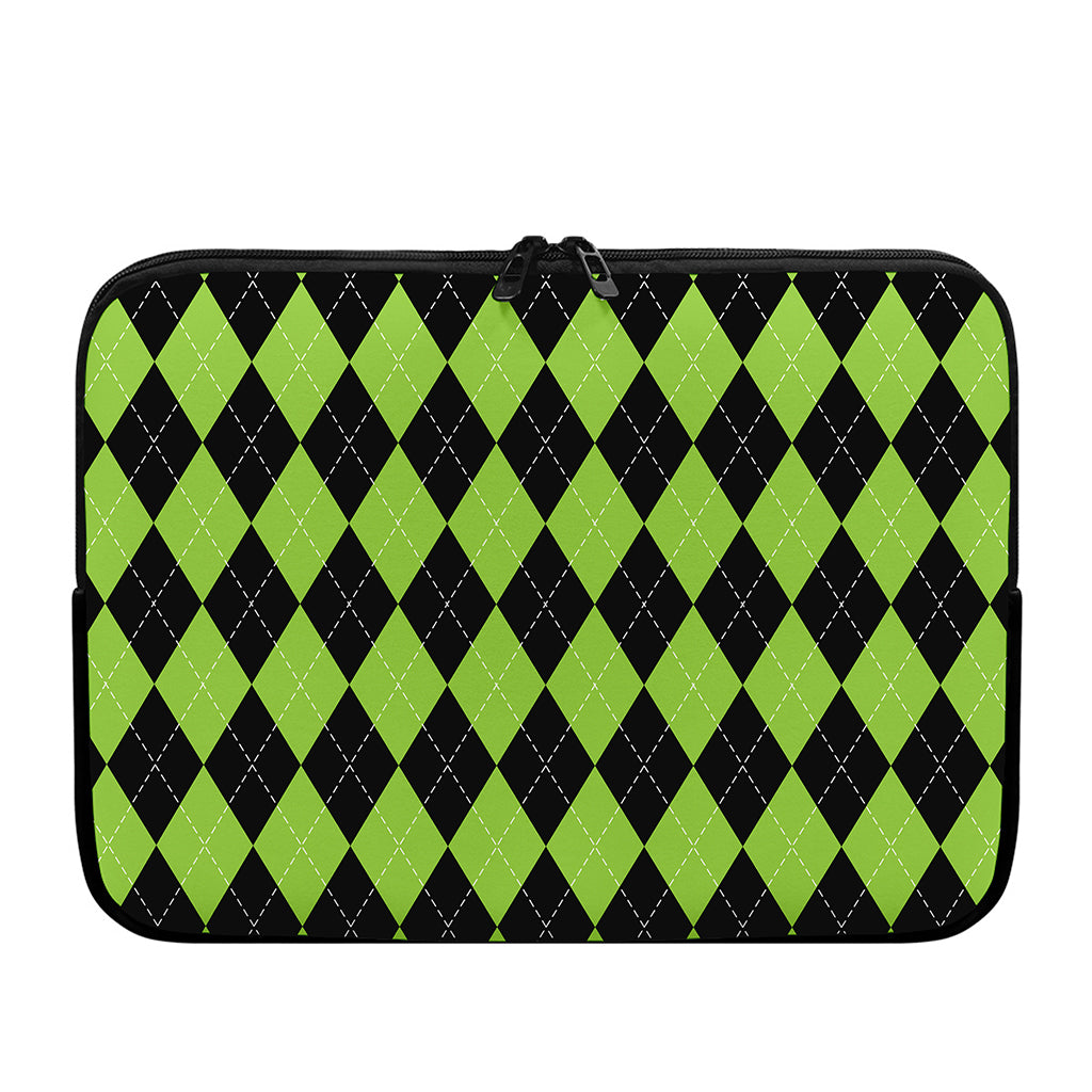Black And Green Argyle Pattern Print Laptop Sleeve