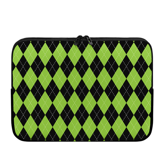 Black And Green Argyle Pattern Print Laptop Sleeve