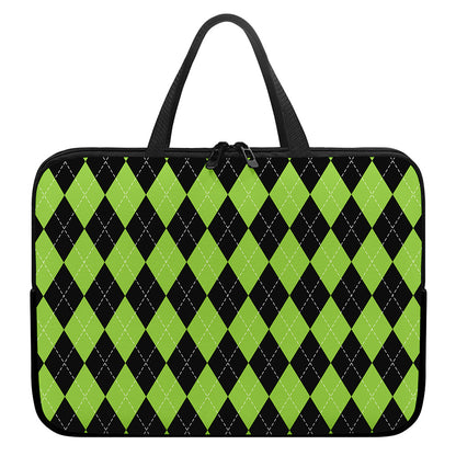 Black And Green Argyle Pattern Print Laptop Sleeve With Handle