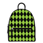 Black And Green Argyle Pattern Print Leather Backpack