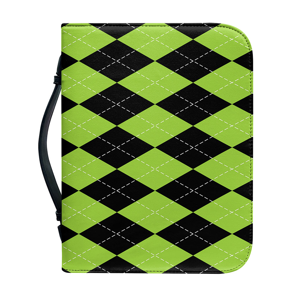 Black And Green Argyle Pattern Print Leather Bible Cover