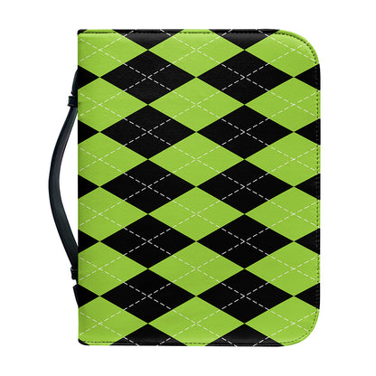 Black And Green Argyle Pattern Print Leather Bible Cover