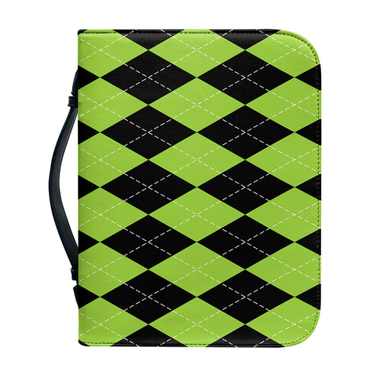 Black And Green Argyle Pattern Print Leather Bible Cover