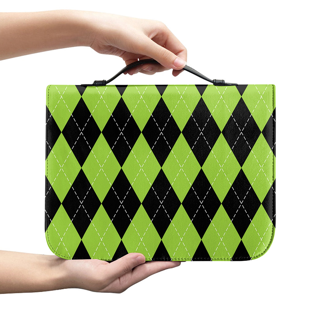 Black And Green Argyle Pattern Print Leather Bible Cover