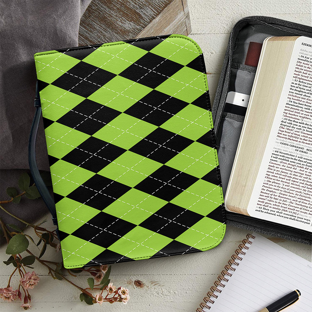 Black And Green Argyle Pattern Print Leather Bible Cover