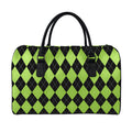 Black And Green Argyle Pattern Print Leather Duffel Bag