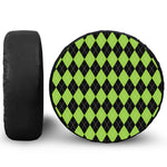 Black And Green Argyle Pattern Print Leather Spare Tire Cover