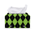 Black And Green Argyle Pattern Print Leather Tissue Box Cover