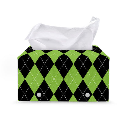 Black And Green Argyle Pattern Print Leather Tissue Box Cover