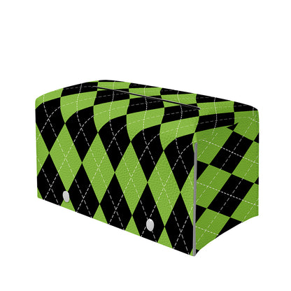 Black And Green Argyle Pattern Print Leather Tissue Box Cover