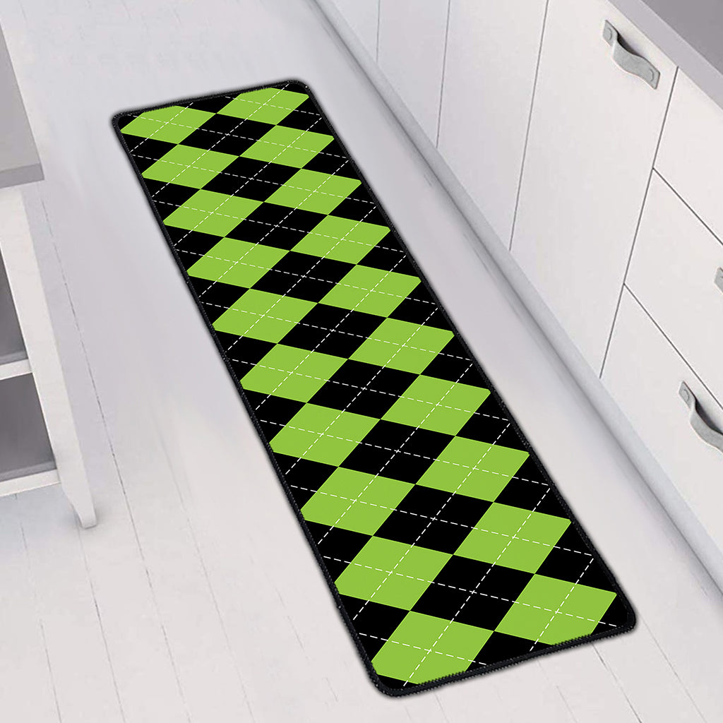 Black And Green Argyle Pattern Print Long Kitchen Mat