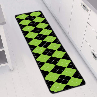 Black And Green Argyle Pattern Print Long Kitchen Mat