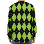 Black And Green Argyle Pattern Print Long Sleeve Baseball Jersey