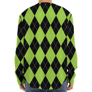 Black And Green Argyle Pattern Print Long Sleeve Baseball Jersey