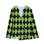 Black And Green Argyle Pattern Print Long Sleeve Short Coat