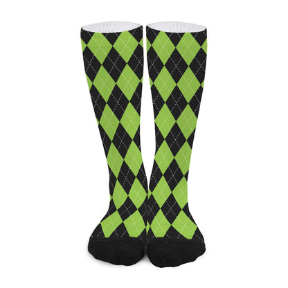 Black And Green Argyle Pattern Print Long Socks