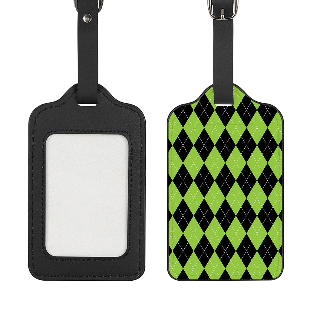 Black And Green Argyle Pattern Print Luggage Tag
