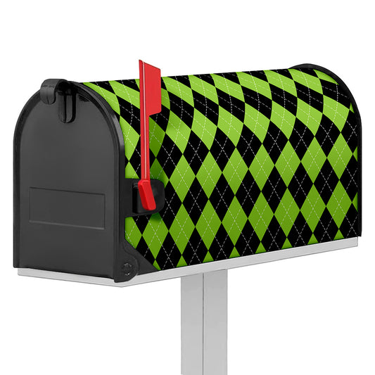 Black And Green Argyle Pattern Print Mailbox Cover