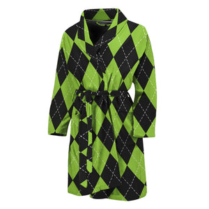 Black And Green Argyle Pattern Print Men's Bathrobe