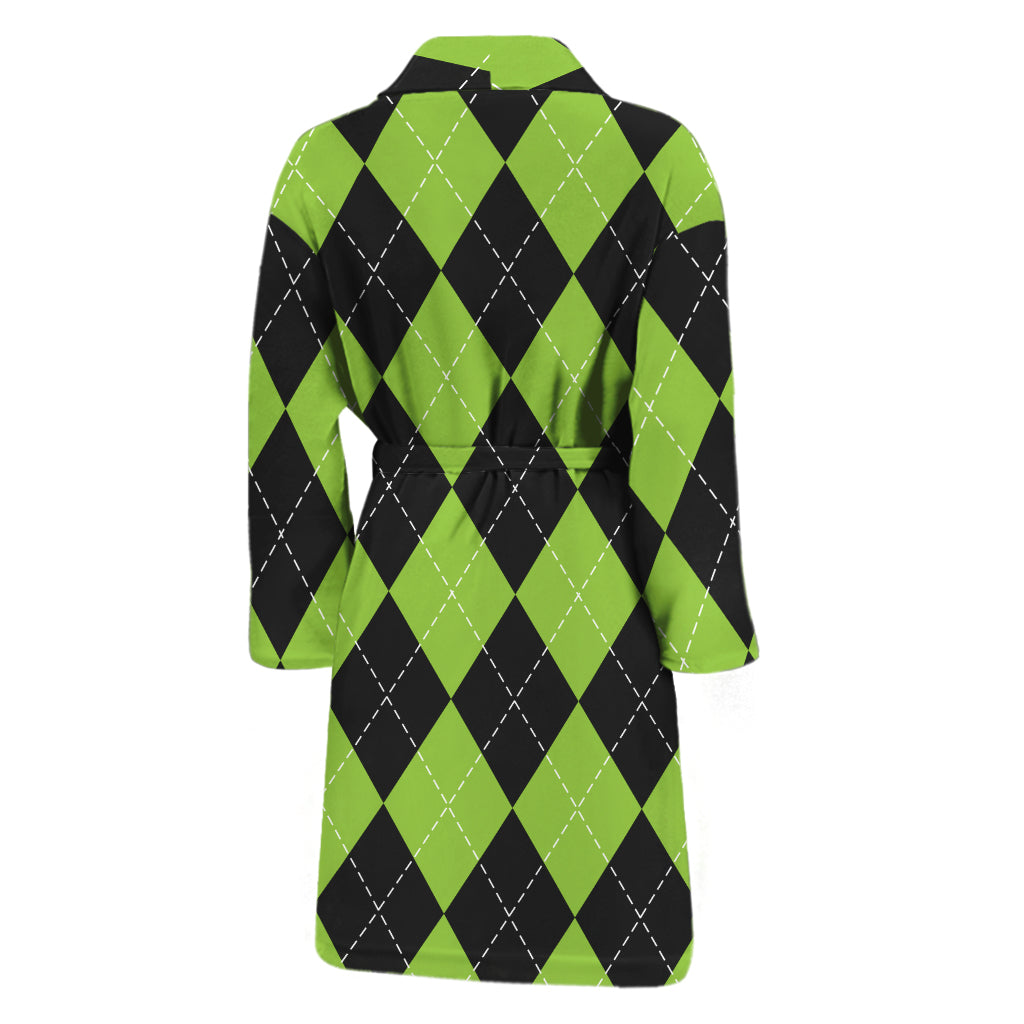 Black And Green Argyle Pattern Print Men's Bathrobe