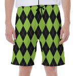 Black And Green Argyle Pattern Print Men's Beach Shorts
