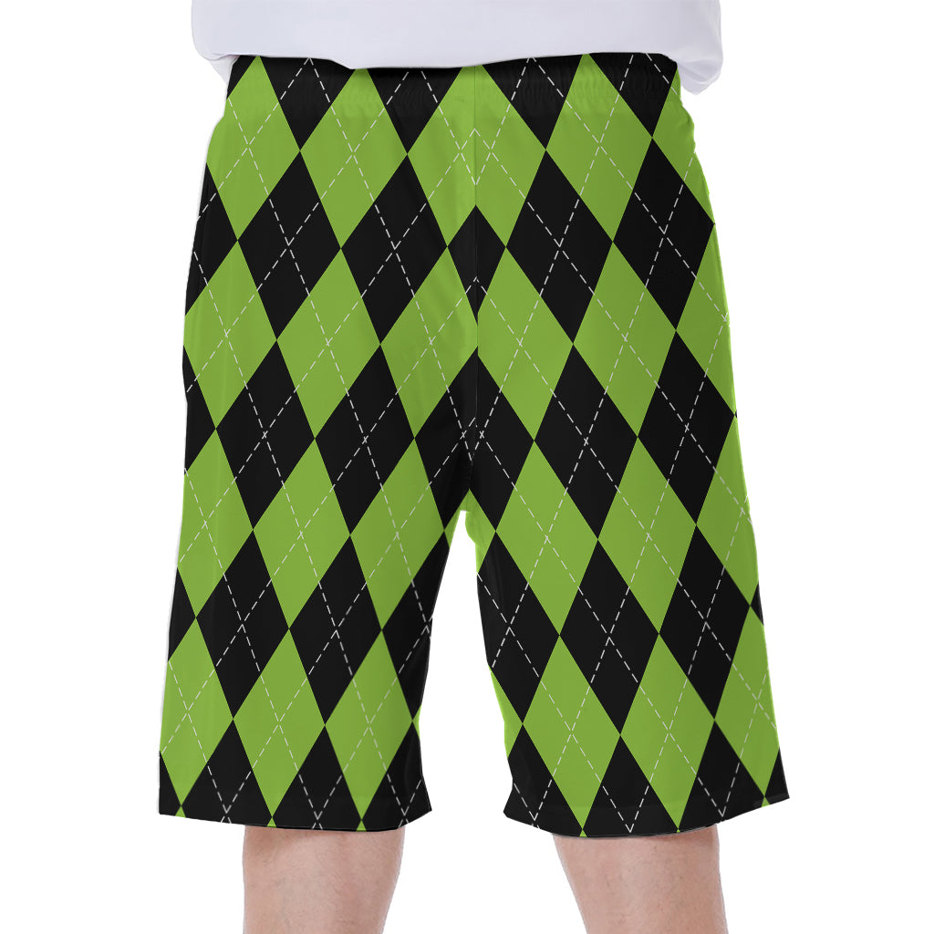 Black And Green Argyle Pattern Print Men's Beach Shorts