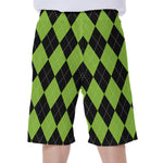 Black And Green Argyle Pattern Print Men's Beach Shorts