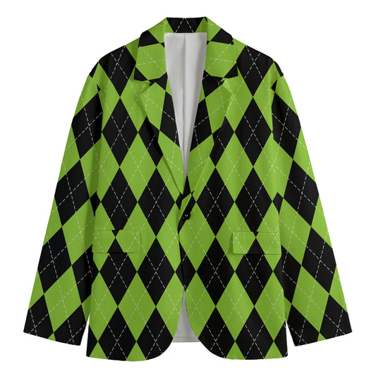 Black And Green Argyle Pattern Print Men's Blazer