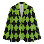 Black And Green Argyle Pattern Print Men's Blazer