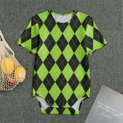 Black And Green Argyle Pattern Print Men's Bodysuit