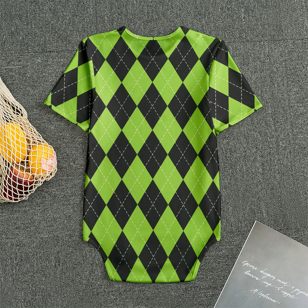 Black And Green Argyle Pattern Print Men's Bodysuit