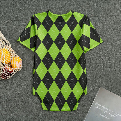Black And Green Argyle Pattern Print Men's Bodysuit