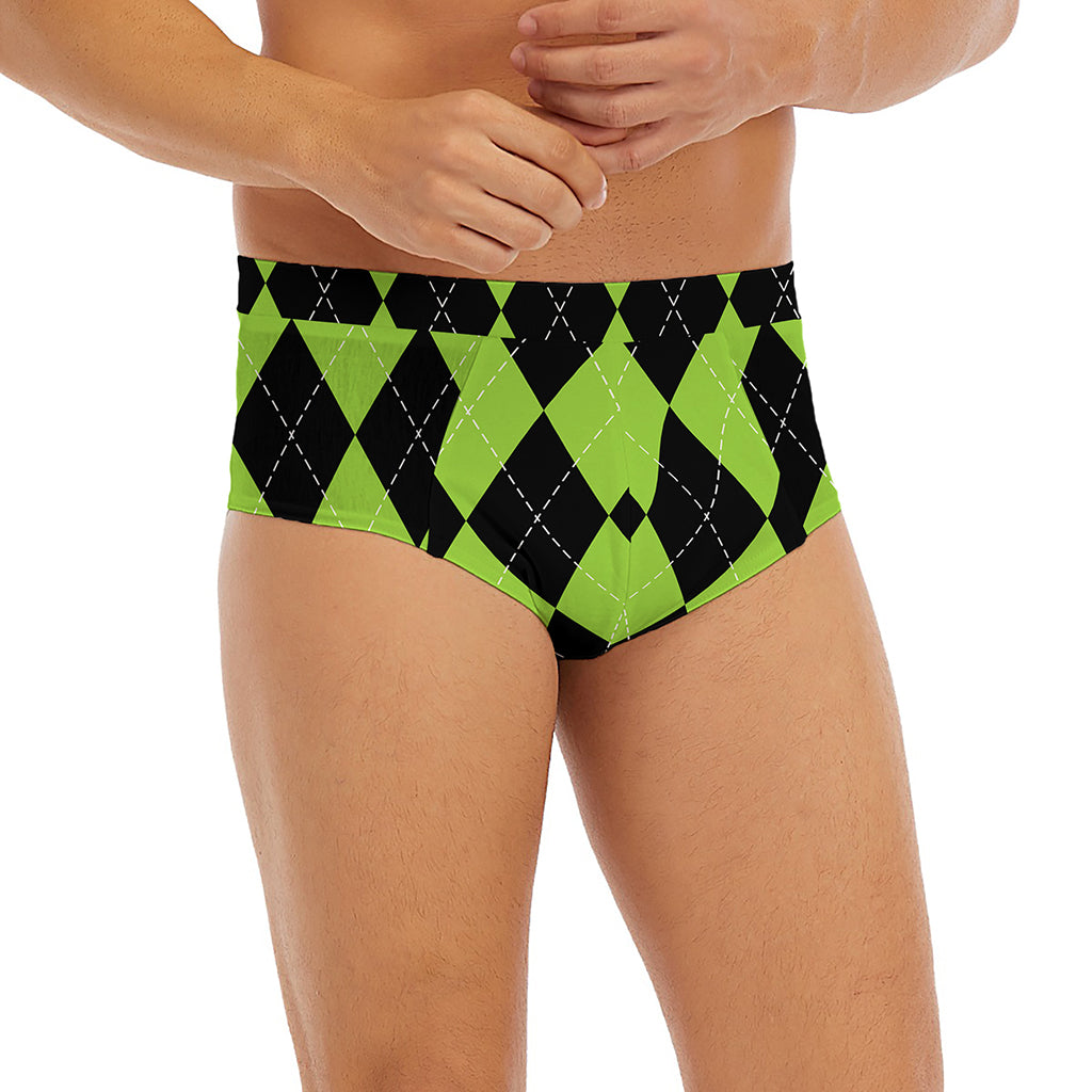 Black And Green Argyle Pattern Print Men's Briefs