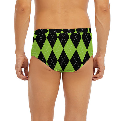 Black And Green Argyle Pattern Print Men's Briefs