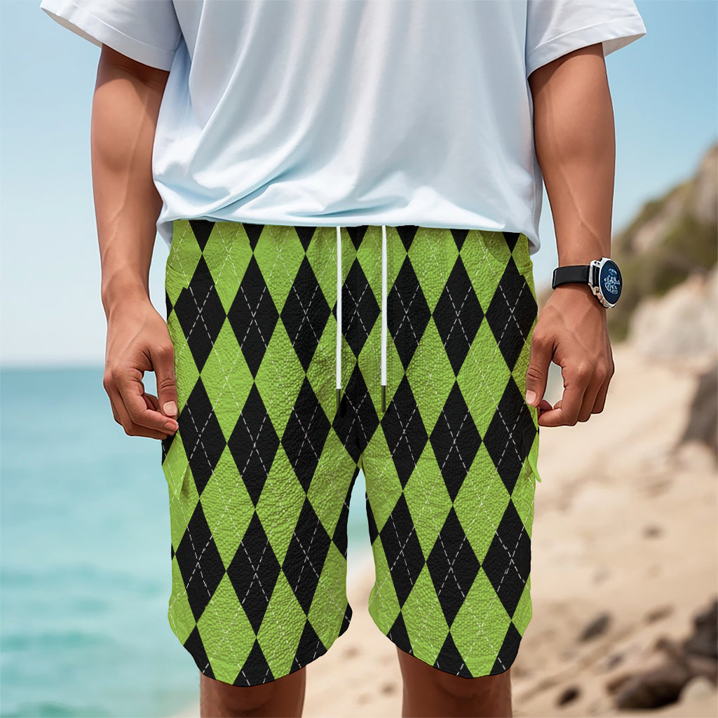 Black And Green Argyle Pattern Print Men's Cargo Shorts