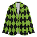 Black And Green Argyle Pattern Print Men's Cotton Blazer