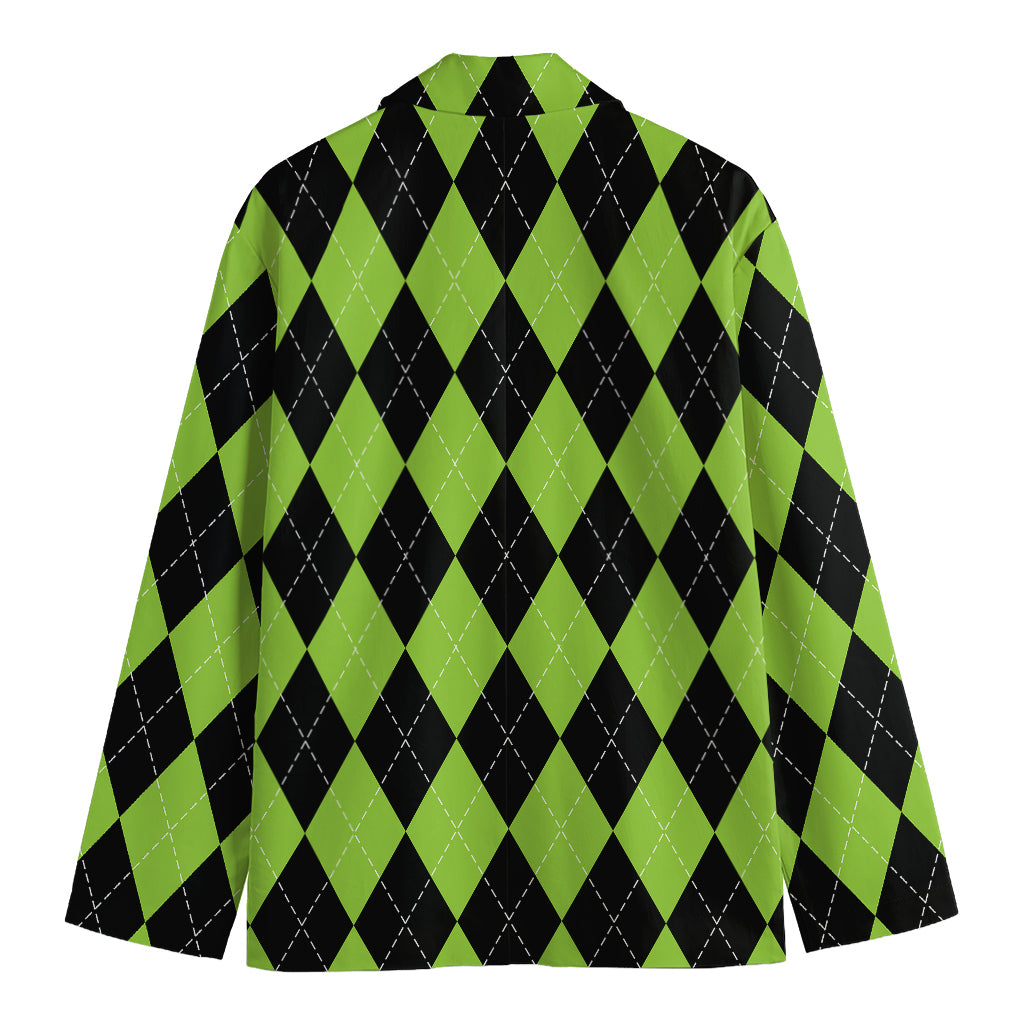 Black And Green Argyle Pattern Print Men's Cotton Blazer