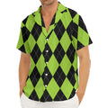 Black And Green Argyle Pattern Print Men's Deep V-Neck Shirt